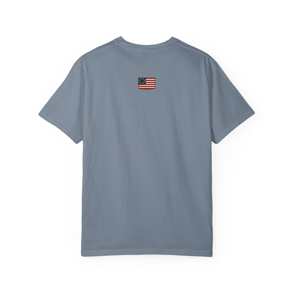 Land of the Free T-Shirt | Script Patriotic Design, Small Flag Back