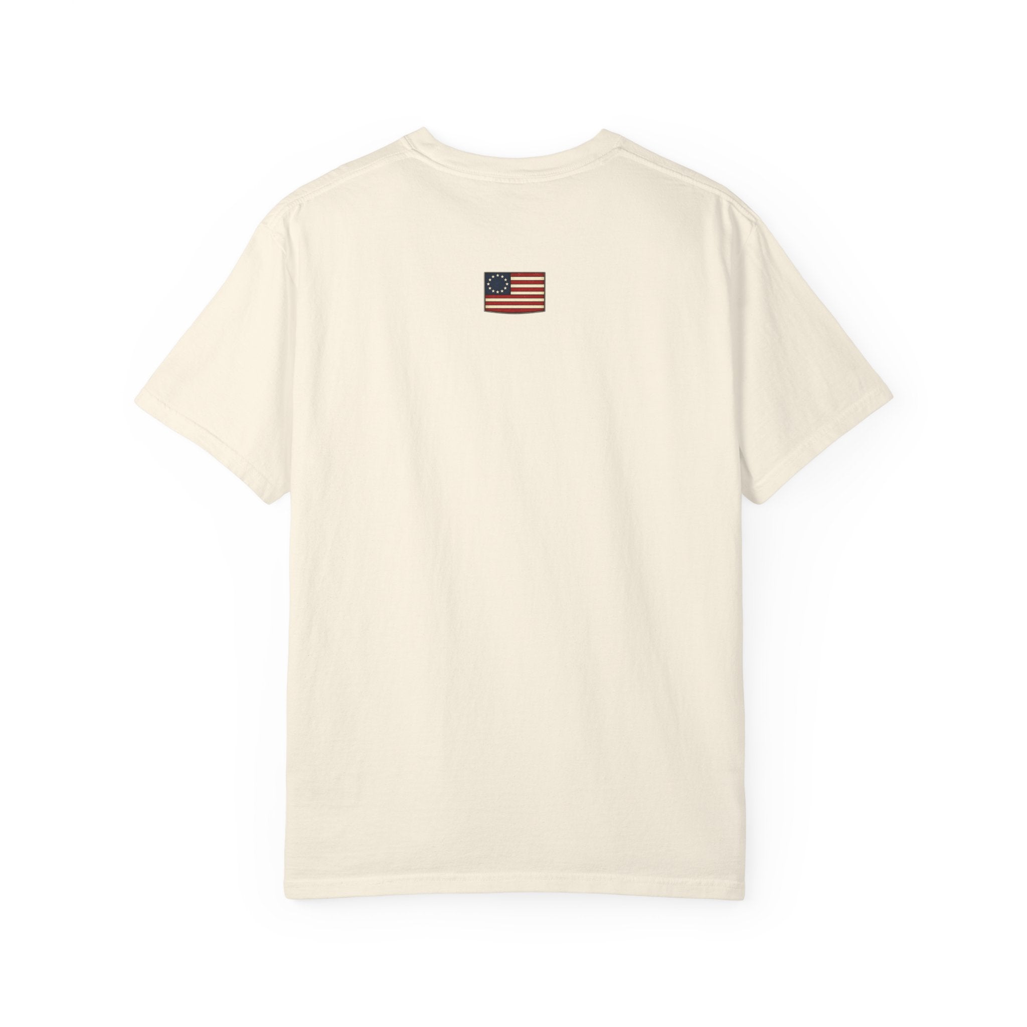 Land of the Free T-Shirt | Script Patriotic Design, Small Flag Back