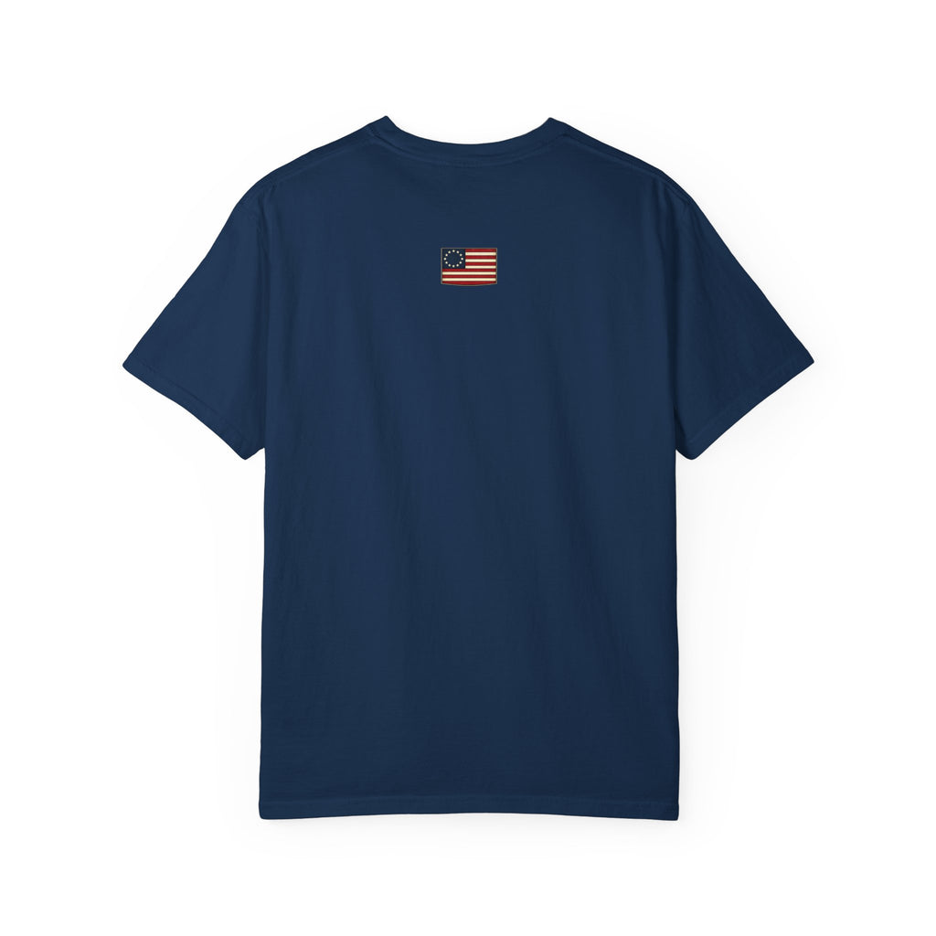 Land of the Free T-Shirt | Script Patriotic Design, Small Flag Back