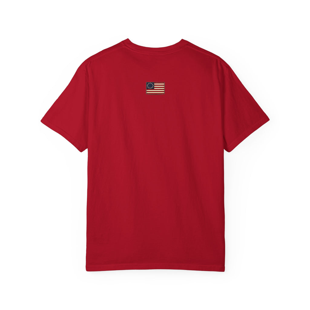 Land of the Free T-Shirt | Script Patriotic Design, Small Flag Back