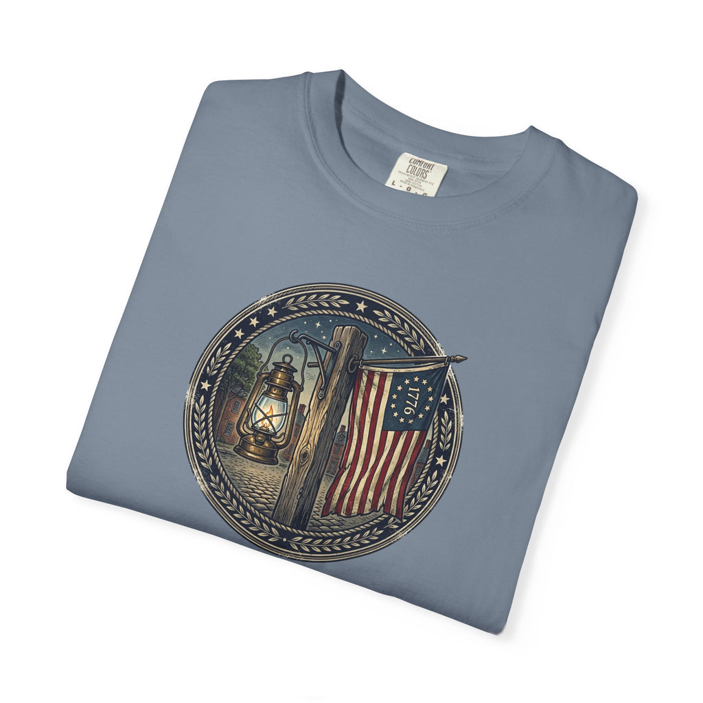 Heritage Lantern & 13‑Star Flag Emblem Tee – Vintage Americana CC1717