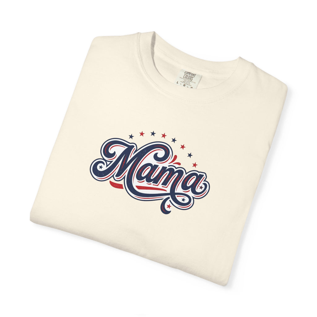 Mama script logo retro Americana lettering, stars and stripes T-Shirt | Patriotic stars