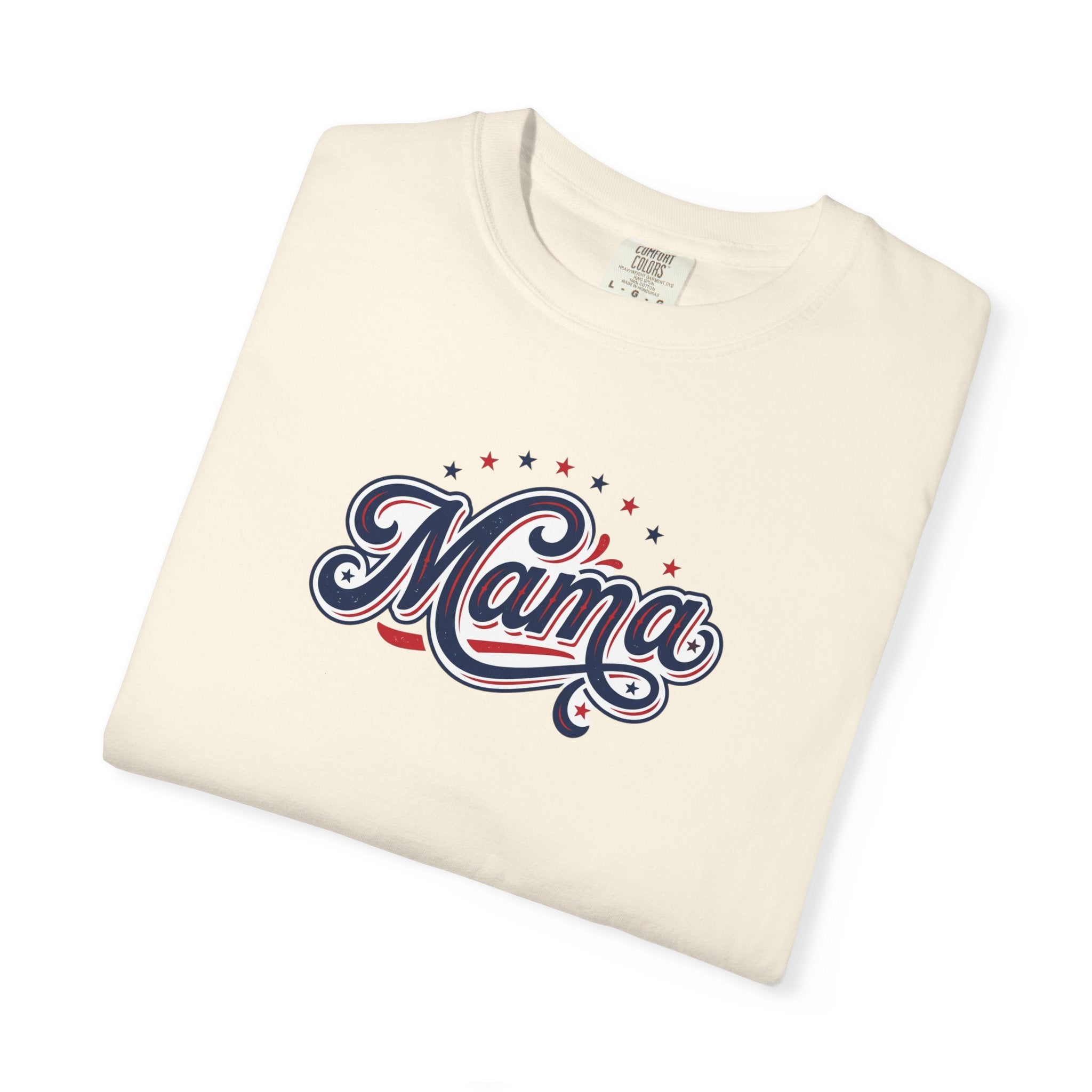 Mama script logo retro Americana lettering, stars and stripes T-Shirt | Patriotic stars