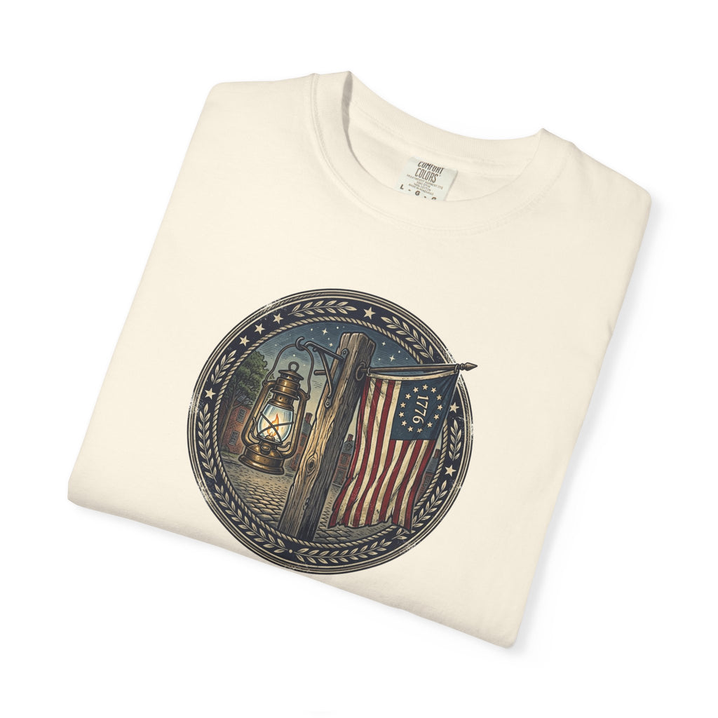Heritage Lantern & 13‑Star Flag Emblem Tee – Vintage Americana CC1717