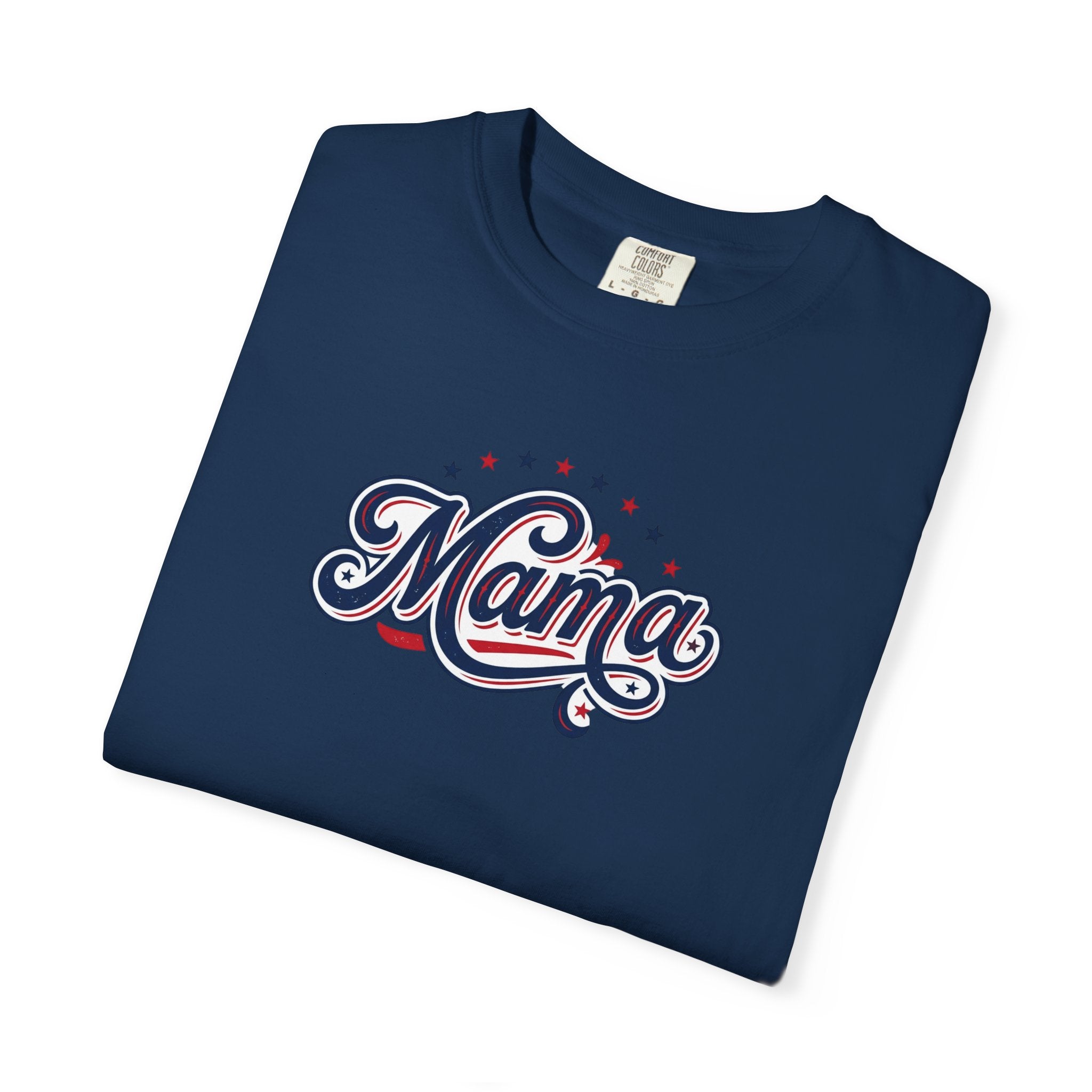 Mama script logo retro Americana lettering, stars and stripes T-Shirt | Patriotic stars