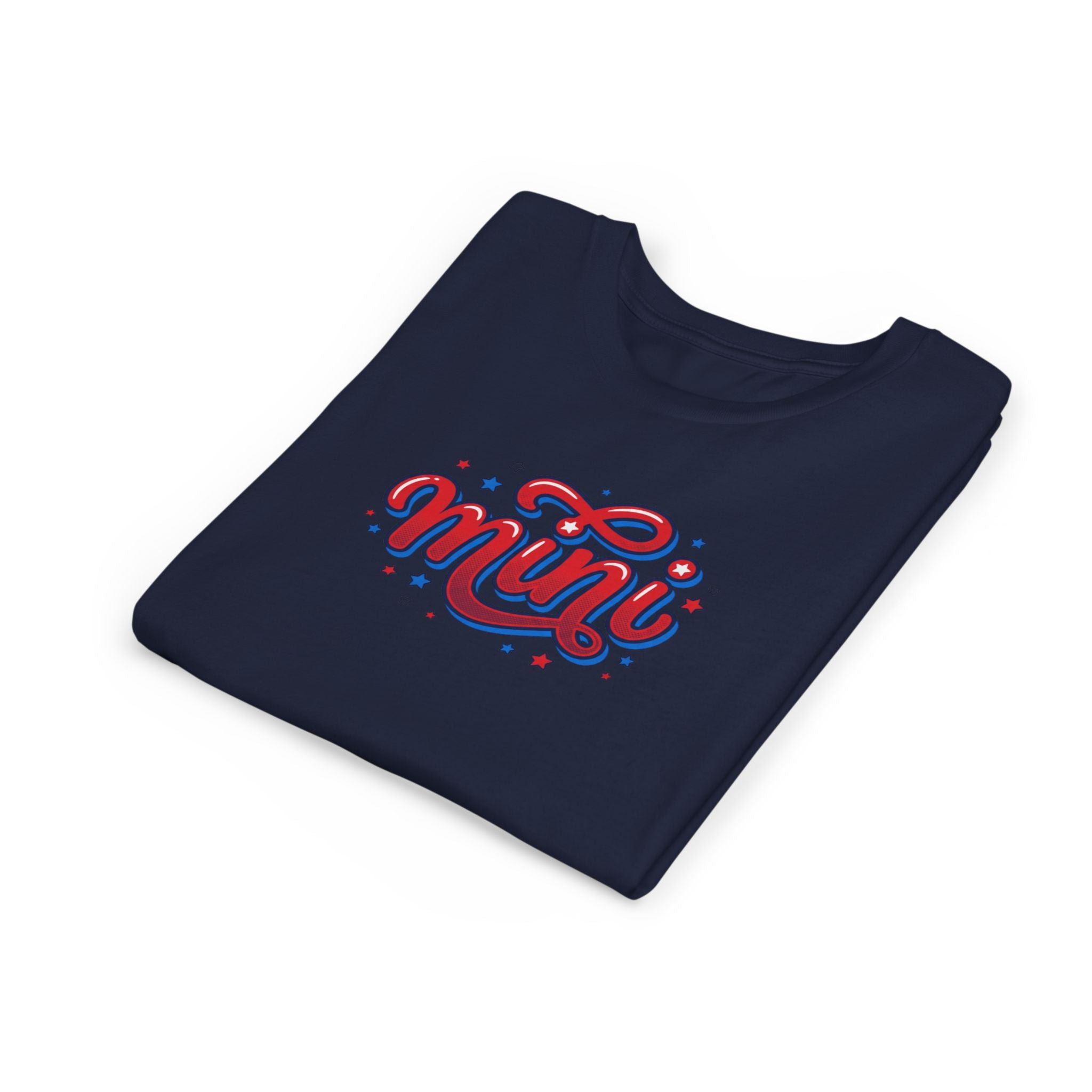 Mini Script Logo T-Shirt | Retro Cursive Lettering, Patriotic Stars