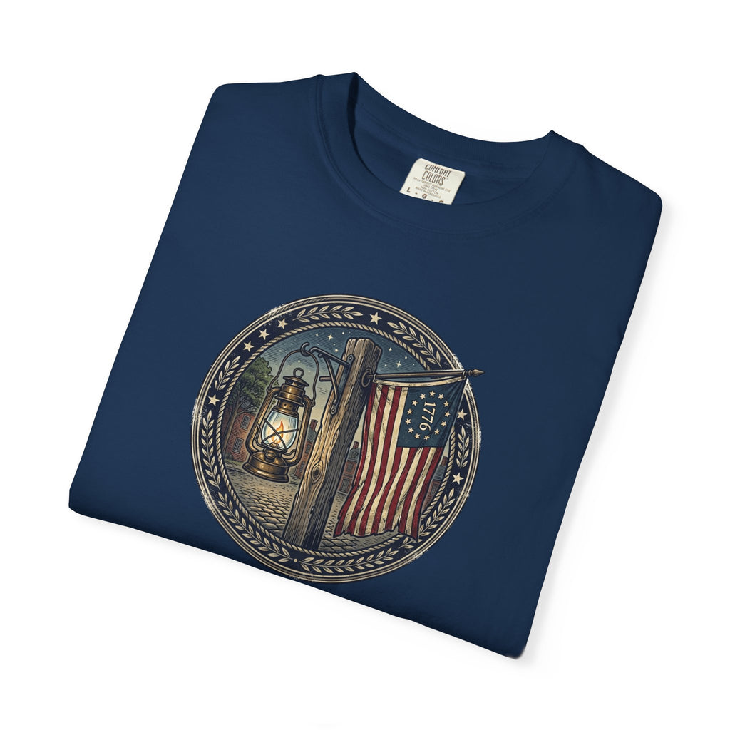 Heritage Lantern & 13‑Star Flag Emblem Tee – Vintage Americana CC1717