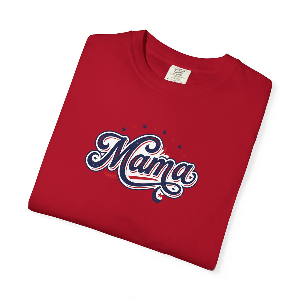Mama script logo retro Americana lettering, stars and stripes T-Shirt | Patriotic stars