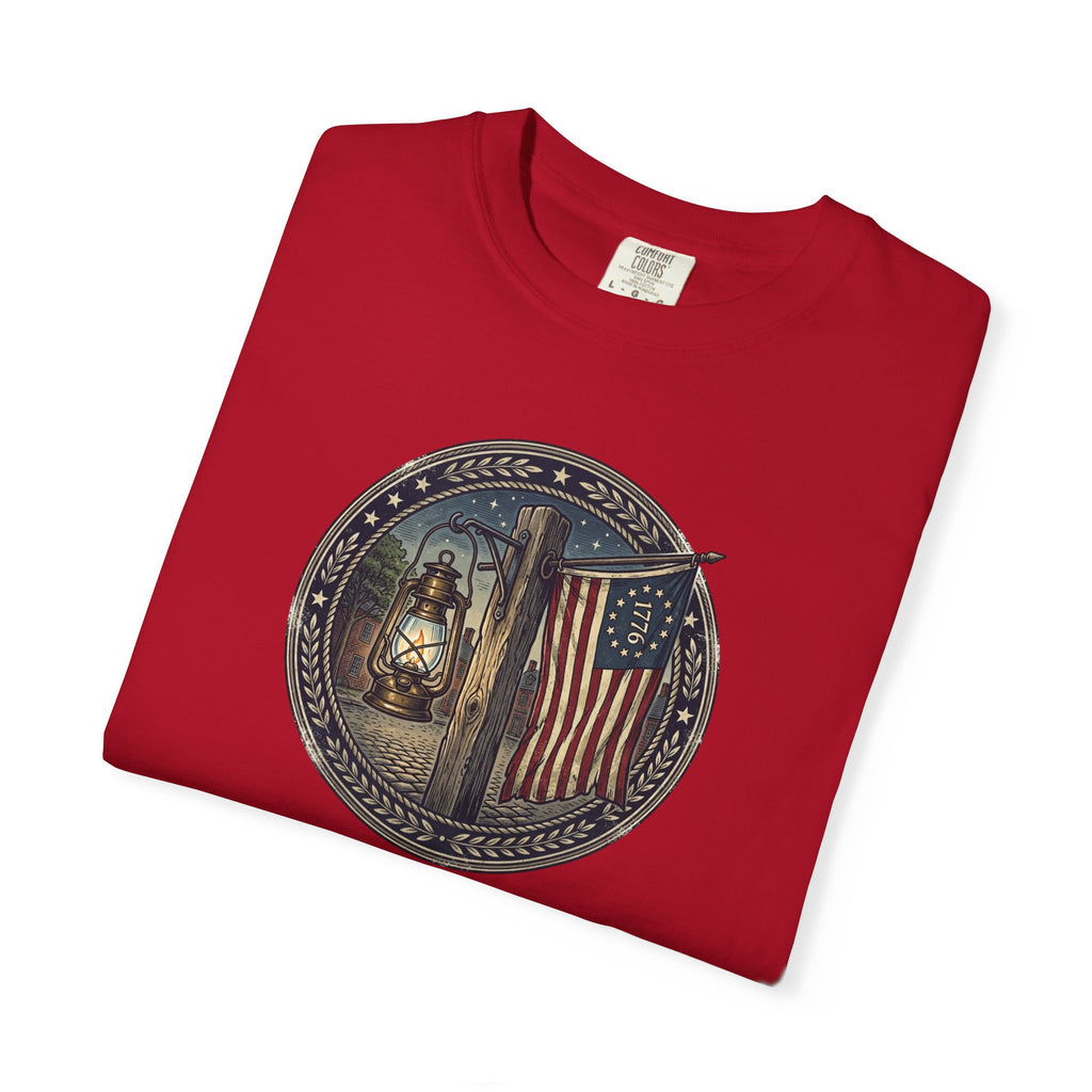 Heritage Lantern & 13‑Star Flag Emblem Tee – Vintage Americana CC1717