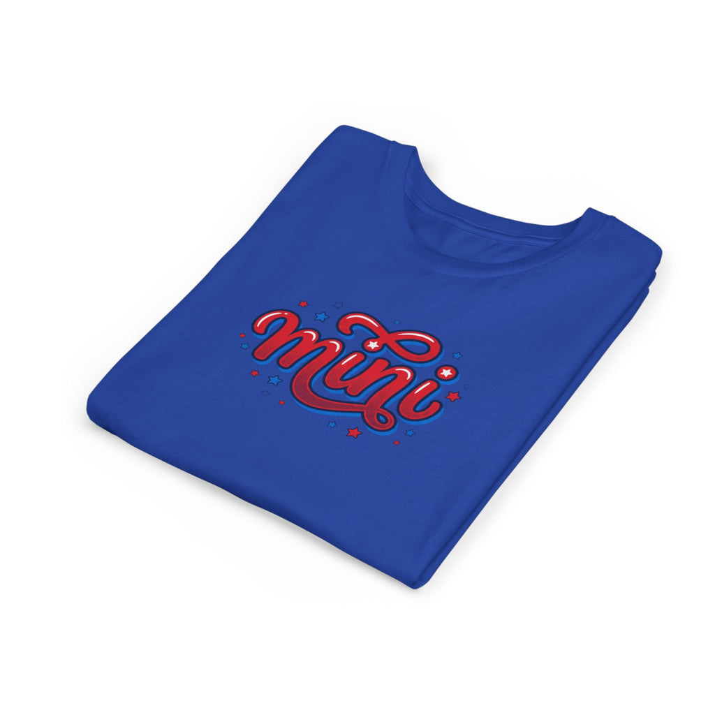 Mini Script Logo T-Shirt | Retro Cursive Lettering, Patriotic Stars