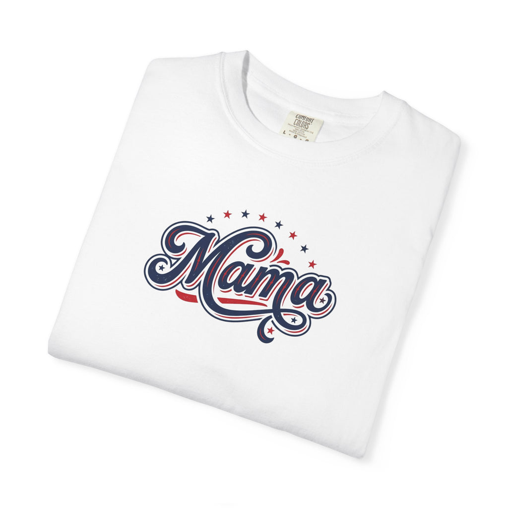 Mama script logo retro Americana lettering, stars and stripes T-Shirt | Patriotic stars