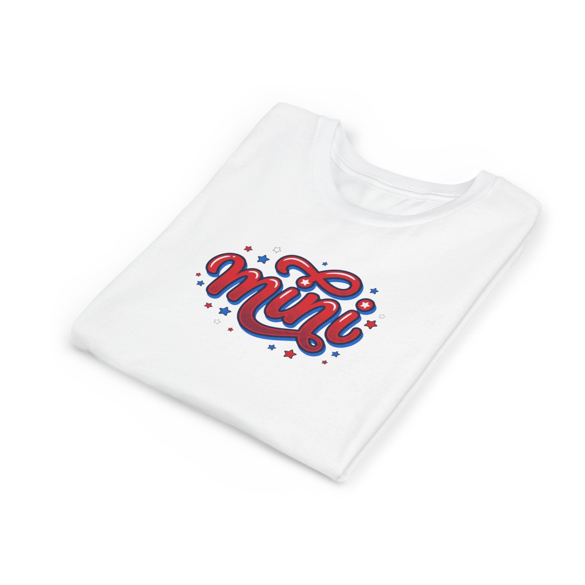 Mini Script Logo T-Shirt | Retro Cursive Lettering, Patriotic Stars