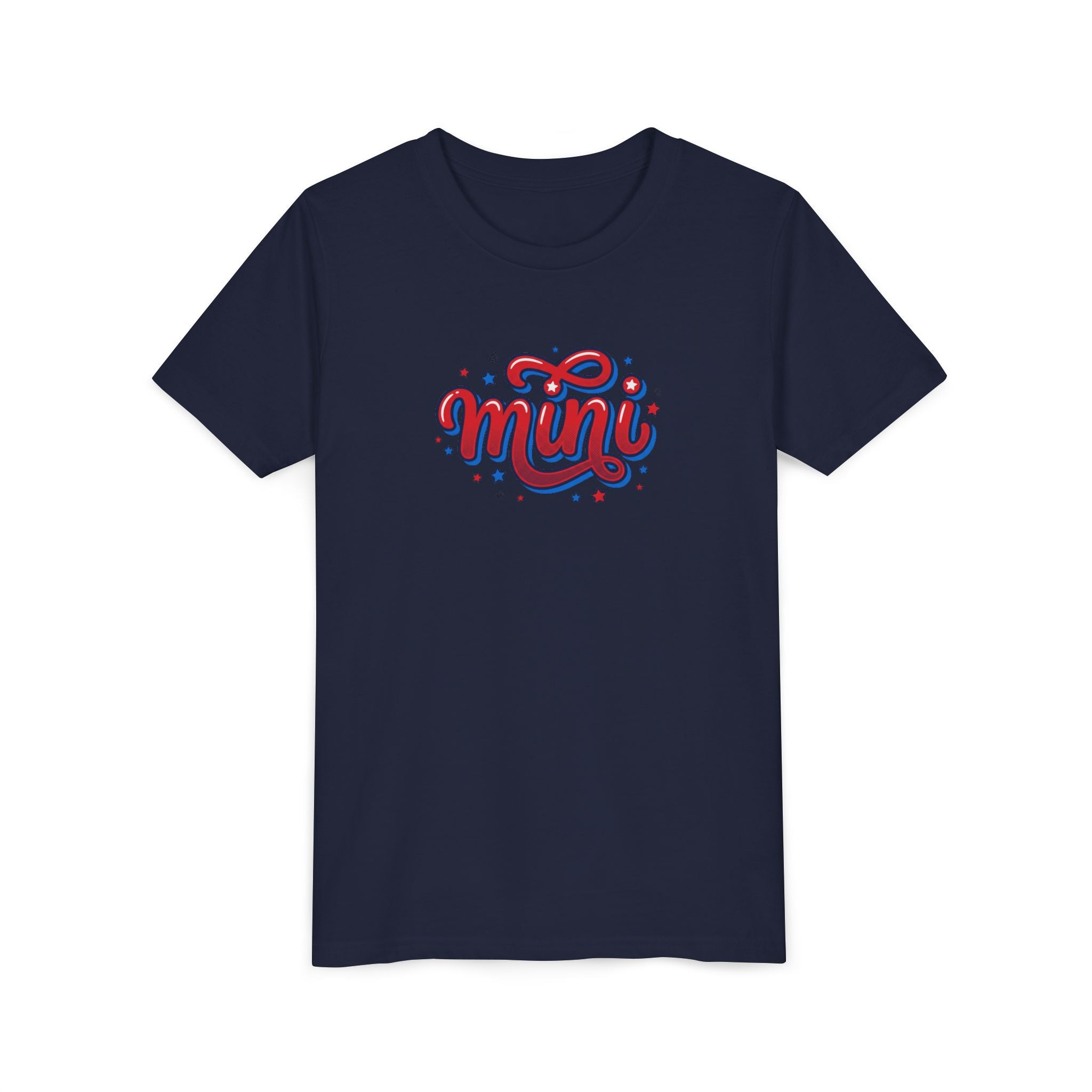 Mini Script Logo T-Shirt | Retro Cursive Lettering, Patriotic Stars
