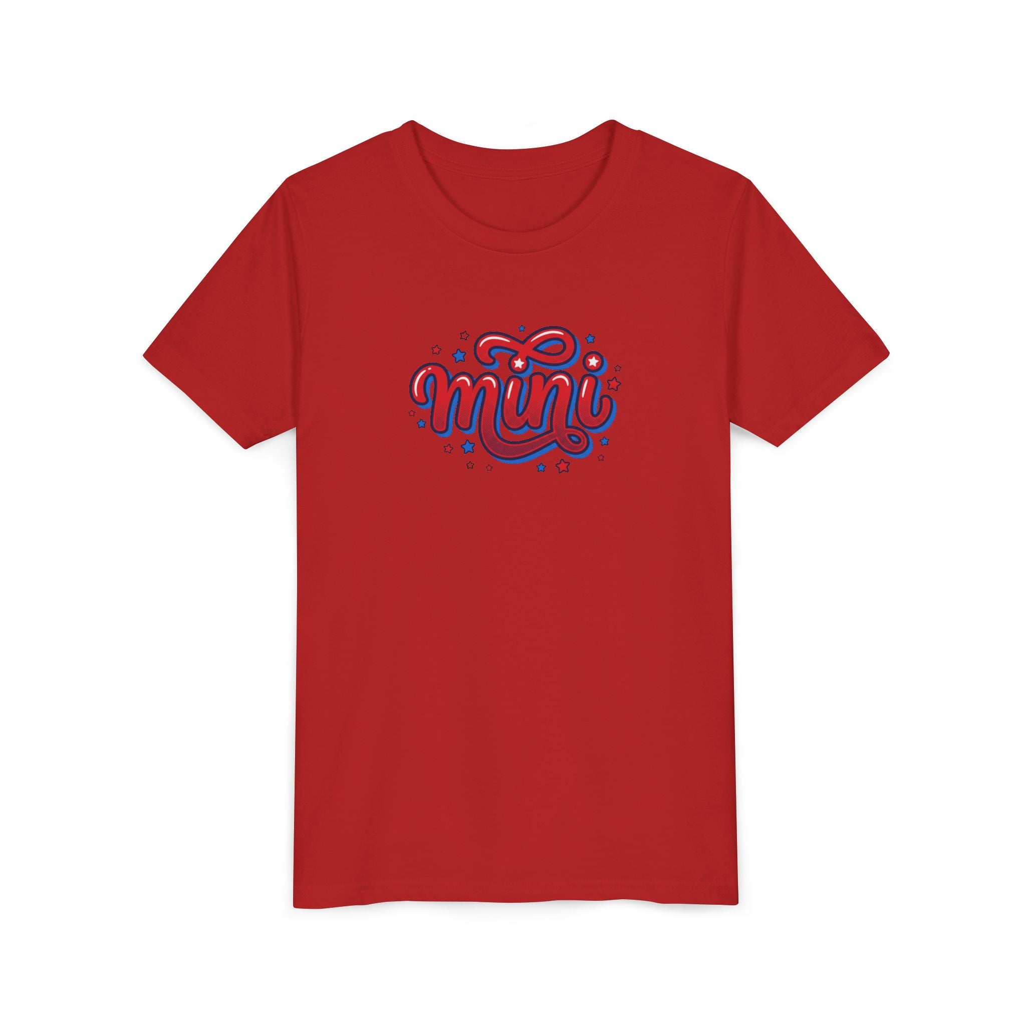 Mini Script Logo T-Shirt | Retro Cursive Lettering, Patriotic Stars