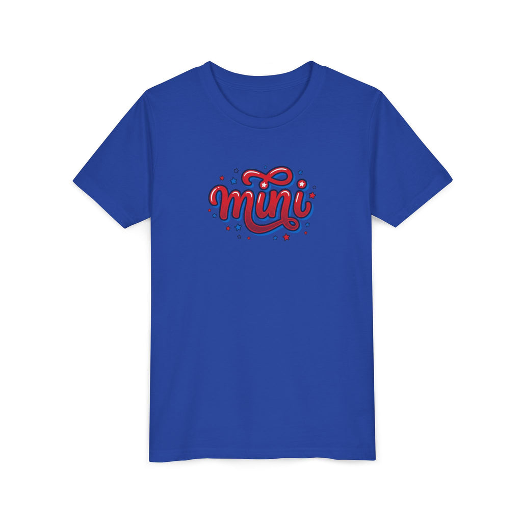 Mini Script Logo T-Shirt | Retro Cursive Lettering, Patriotic Stars