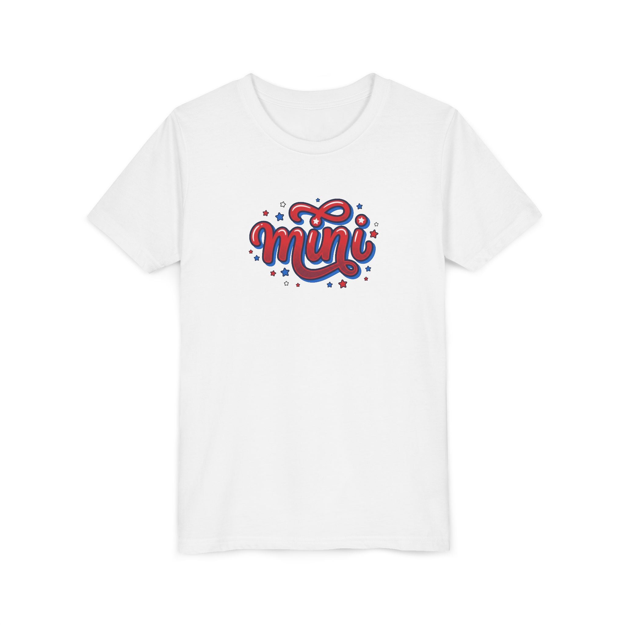 Mini Script Logo T-Shirt | Retro Cursive Lettering, Patriotic Stars