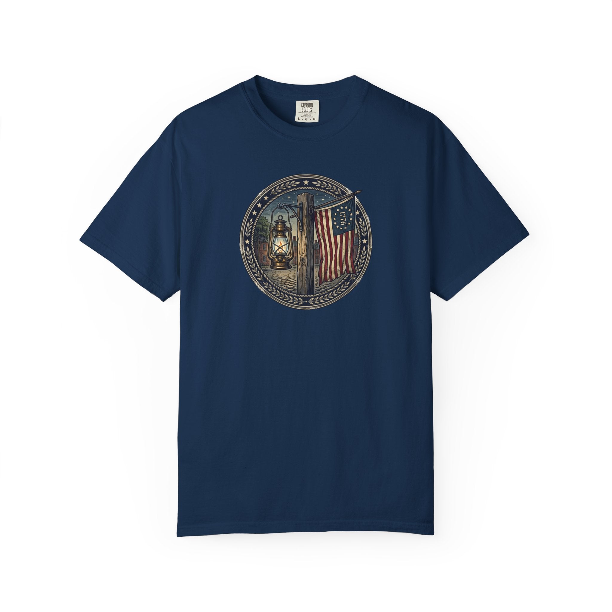 Heritage Lantern & 13‑Star Flag Emblem Tee – Vintage Americana CC1717