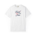 Land of the Free T-Shirt | Script Patriotic Design, Small Flag Back