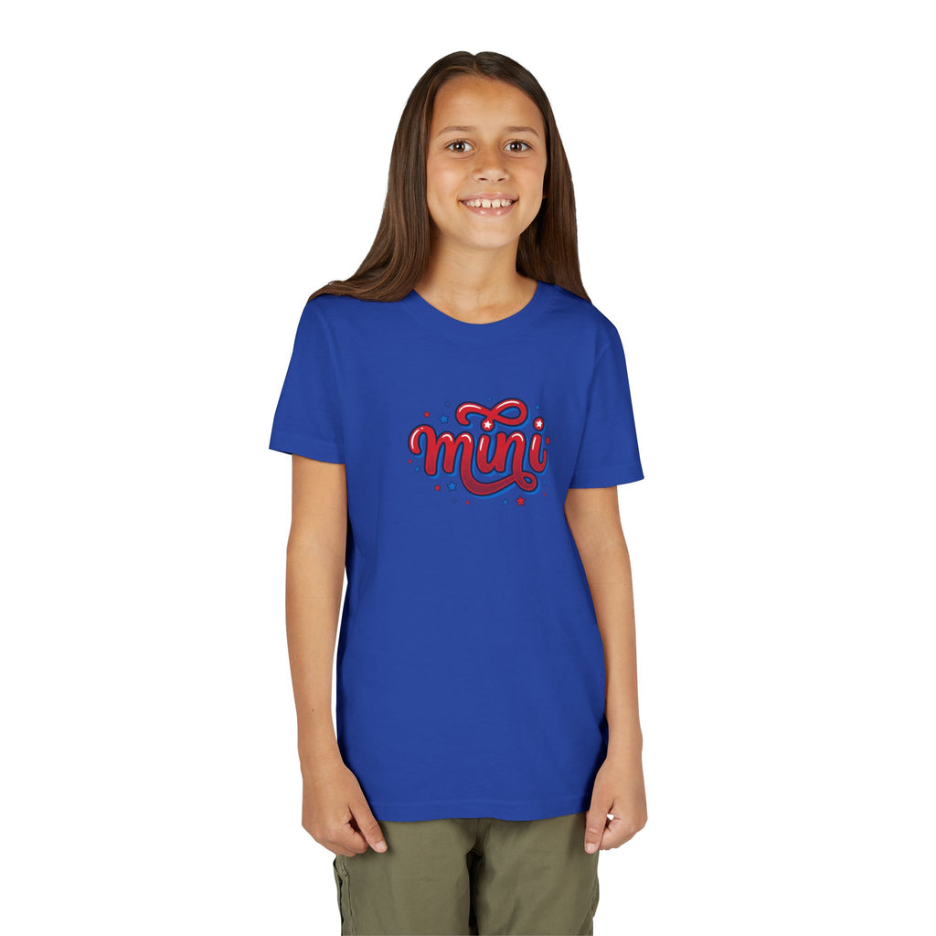 Mini Script Logo T-Shirt | Retro Cursive Lettering, Patriotic Stars