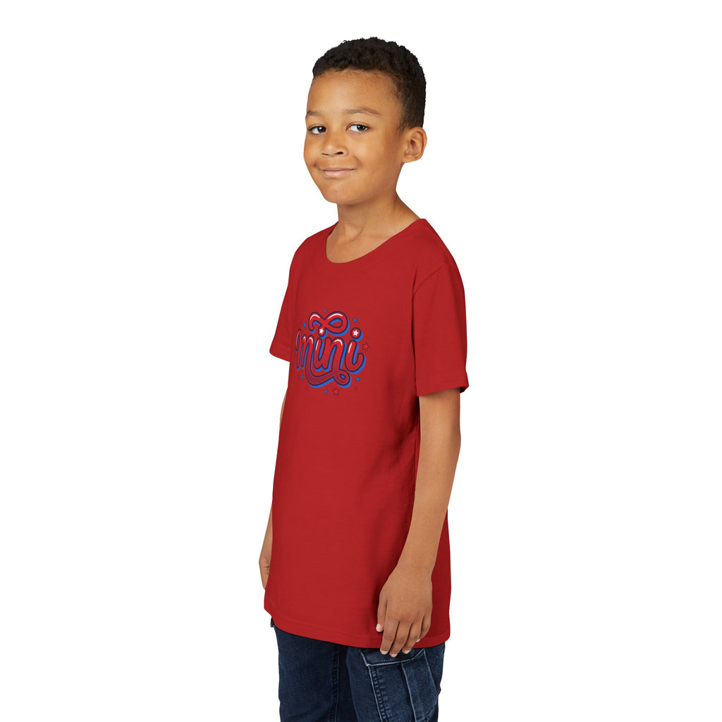Mini Script Logo T-Shirt | Retro Cursive Lettering, Patriotic Stars