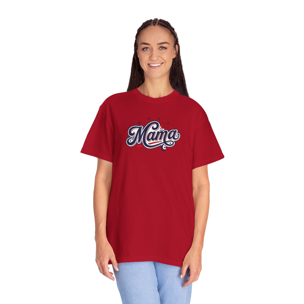 Mama script logo retro Americana lettering, stars and stripes T-Shirt | Patriotic stars