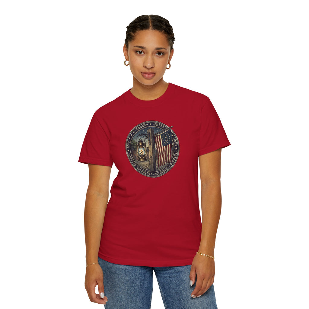 Heritage Lantern & 13‑Star Flag Emblem Tee – Vintage Americana CC1717