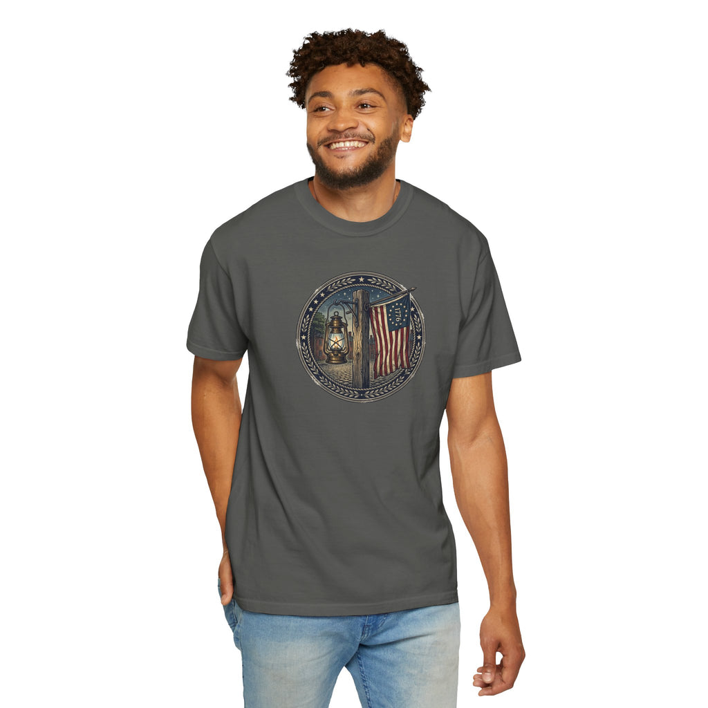 Heritage Lantern & 13‑Star Flag Emblem Tee – Vintage Americana CC1717