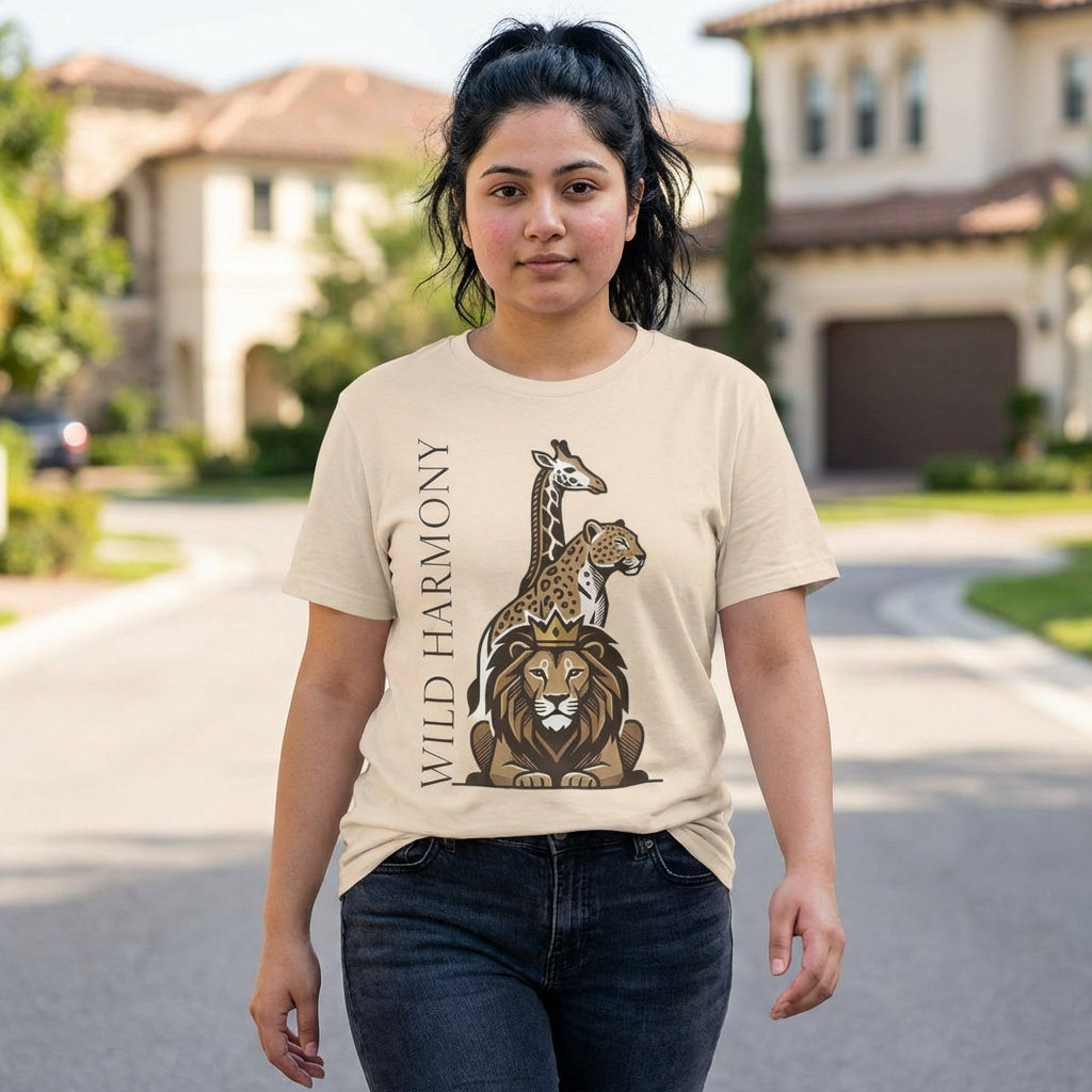 Wild Harmony Safari Animal T-Shirt | Lion Giraffe Leopard